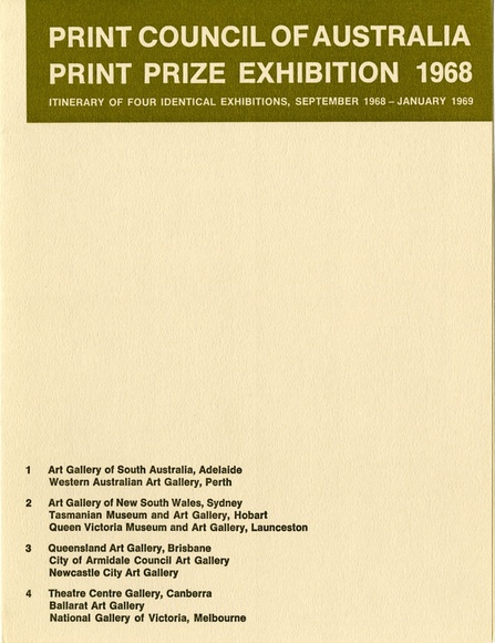 <p>Print Council of Australia Print Prize Exhibition 1968</p> <p>Print Council of Australia Print Prize Exhibition 1968</p>