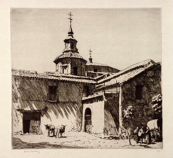 Artist: LINDSAY, Lionel | Title: San Andres, Toledo | Date: 1927 | Technique: etching, printed in brown ink with plate-tone, from one plate | Copyright: Courtesy of the National Library of Australia