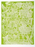 Artist: HANRAHAN, Barbara | Title: Circus ladies | Date: 1977 | Technique: relief-etching, printed in green ink, from one plate