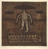 Artist: Bowen, Dean. | Title: Head in the clouds | Date: 1991 | Technique: etching, printed in brown and black ink, from two plates