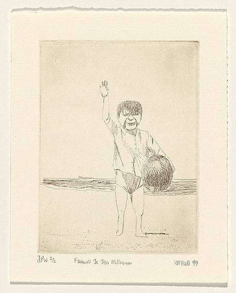 Artist: HALL, Wayne | Title: Farewell to this millennium | Date: 1999, November | Technique: etching, printed in sepia ink, from one plate Artist: HALL, Wayne | Title: Farewell to this millennium | Date: 1999, November | Technique: etching, printed in sepia ink, from one plate