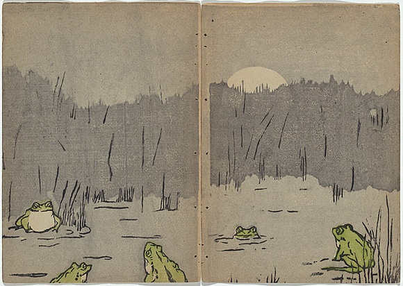 Artist: Rede, Geraldine. | Title: not titled [frogs in pond] [part image] | Date: 1905 | Technique: woodcut, printed in black ink in the Japanese manner, from two blocks; hand-coloured | Copyright: © Violet Teague Archive, courtesy Felicity Druce