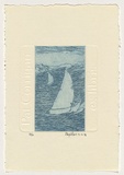 Artist: Rees, Lloyd. | Title: Bookplate: Pat Corrigan | Date: 1978 | Technique: etching, printed in blue ink with plate-tone, from one plate: embossing from two plates | Copyright: © Alan and Jancis Rees