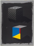 Artist: ROSE, David | Title: Two cubes | Date: 1972 | Technique: screenprint, printed in colour, from multiple stencils; on two sheets, the top sheet cut to expose the undersheet