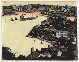 Artist: PRESTON, Margaret | Title: Shell Cove, Sydney. | Date: 1920 | Technique: woodcut, printed in black ink, from one block; hand-coloured | Copyright: © Margaret Preston. Licensed by VISCOPY, Australia
