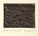 Artist: Bowen, Dean. | Title: Smelter landscape | Date: 1989 | Technique: etching, printed in blue ink, from one plate
