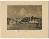 Artist: LINDSAY, Lionel | Title: Fort Dawes, Sydney | Date: 1918 | Technique: spirit-aquatint, printed in black ink, from one plate | Copyright: Courtesy of the National Library of Australia
