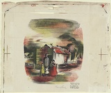 Artist: Jack, Kenneth. | Title: The constable and his family, Gulgong | Date: 1953 | Technique: lithograph, printed in colour, from three zinc plates | Copyright: © Kenneth Jack. Licensed by VISCOPY, Australia