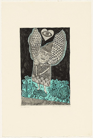 Artist: HANRAHAN, Barbara | Title: The angel | Date: 1989-1990 | Technique: etching, printed in black ink, from one plate, hand-coloured
