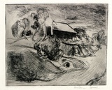 Artist: Brash, Barbara. | Title: (House by the road). | Date: 1950s | Technique: etching, printed in black ink with plate-tone, from one plate