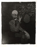 Artist: Barwell, Jennifer. | Title: (Seated young man with flowers). | Date: (1955) | Technique: aquatint and drypoint, printed in black ink, from one  plate