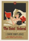 Artist: Wood., C. Dudley. | Title: The Federal Hotel, Melbourne | Date: c.1950 | Technique: screenprint, printed in colour, from multiple stencils