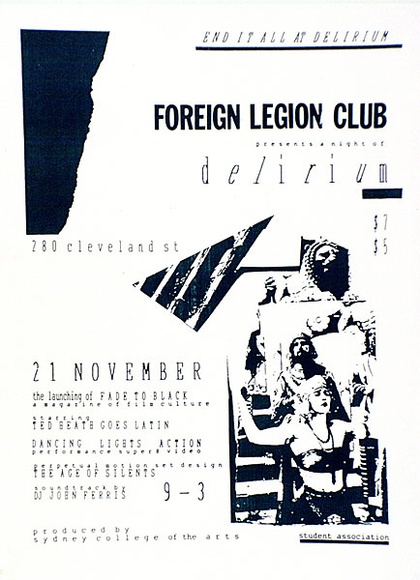 Artist: MERD INTERNATIONAL | Title: Poster: Foreign Legion Club | Date: 1984 | Technique: screenprint, printed in colour, from multiple stencils