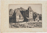 Artist: LINDSAY, Lionel | Title: Palace of the King of Poland, Angers, France. | Date: 1932 | Technique: drypoint, printed in brown ink with plate-tone, from one plate | Copyright: Courtesy of the National Library of Australia