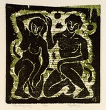Artist: Hawkins, Weaver. | Title: The beginning | Date: 1963 | Technique: woodcut, printed in colour, from multiple blocks | Copyright: The Estate of H.F Weaver Hawkins