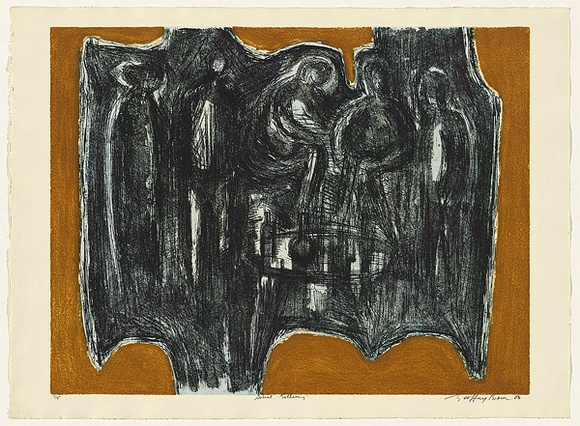 Artist: Brown, Geoffrey | Title: Social Gathering. | Date: c.1968 | Technique: etching, printed in black ink, from one plate