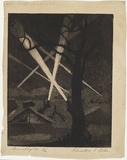 Artist: Aldor, Christine. | Title: Searchlights. | Date: 1940s | Technique: aquatint, printed in brown ink, from one plate