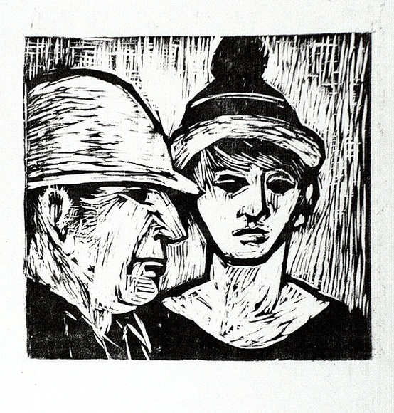 Artist: CLIFTON, Nancy | Title: Father and son. | Date: c.1979 | Technique: woodcut, printed in black ink, from one block Artist: CLIFTON, Nancy | Title: Father and son. | Date: c.1979 | Technique: woodcut, printed in black ink, from one block