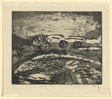 Artist: Cilento, Margaret. | Title: French farm. | Date: 1950 | Technique: aquatint, softground-etching, printed in black ink, from one plate