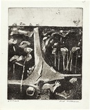 Artist: WILLIAMS, Fred | Title: Landscape with a steep road | Date: 1959 | Technique: aquatint, drypoint, engraving and etching, printed in black ink, from one copper plate | Copyright: © Fred Williams Estate