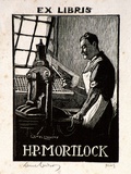 Artist: LINDSAY, Lionel | Title: Bookplate: H.P. Mortlock | Date: 1950 | Technique: wood-engraving, printed in black ink, from one block | Copyright: Courtesy of the National Library of Australia