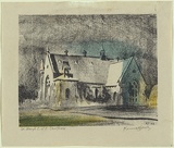 Artist: Jack, Kenneth. | Title: St Mary's Church of England, Caulfield | Date: 1952 | Technique: lithograph, printed in colour, from three zinc plates | Copyright: © Kenneth Jack. Licensed by VISCOPY, Australia