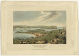 Artist: LYCETT, Joseph | Title: View of the Heads, at the Entrance to Port Jackson, New South Wales | Date: 1824 | Technique: etching and aquatint, printed in black ink, from one copper plate; hand- coloured