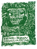 Artist: MERD INTERNATIONAL | Title: Upside down house. Bring Philip Vagary (Duo) Fri 11 March | Date: 1984 | Technique: screenprint