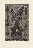 Artist: Bosun, David. | Title: Kobu Gerrellal | Date: 2000 | Technique: linocut, printed in black ink, from one block; hand-coloured