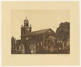 Artist: GRIFFITH, Pamela | Title: St Mathews, Windsor | Date: 1982 | Technique: hardground-etching and aquatint, printed in brown ink, from one zinc plate | Copyright: © Pamela Griffith