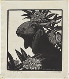Artist: LINDSAY, Lionel | Title: Goat and Rhododendron | Date: 1932 | Technique: wood-engraving, printed in black ink, from one block | Copyright: Courtesy of the National Library of Australia