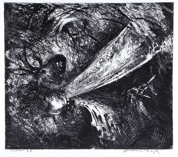 Artist: BOYD, Arthur | Title: Falling figure with beast's head. | Date: (1962-63) | Technique: etching and aquatint, printed in black ink, from one plate | Copyright: Reproduced with permission of Bundanon Trust Artist: BOYD, Arthur | Title: Falling figure with beast's head. | Date: (1962-63) | Technique: etching and aquatint, printed in black ink, from one plate | Copyright: Reproduced with permission of Bundanon Trust