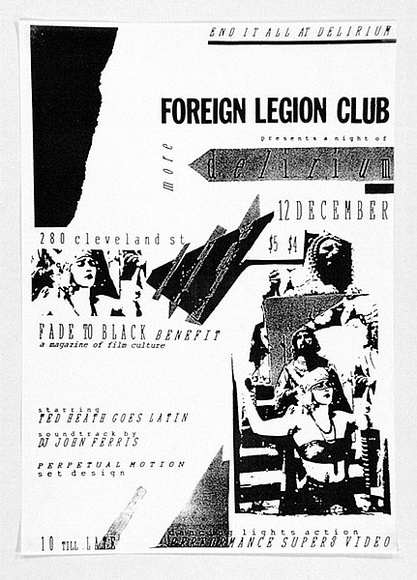 Artist: MERD INTERNATIONAL | Title: Poster: More Foreign Legion Club | Date: 1984 | Technique: screenprint, printed in colour, from multiple stencils