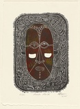 Artist: Bosun, David. | Title: Mawa mask | Date: 2000 | Technique: linocut, printed in blue ink, from one block