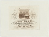Artist: Jarman, Richard. | Title: Trade card: Weaver and Co. Manufacturing chemists. Wellington Bridge, Hobart Town. | Date: c.1864 | Technique: engraving, printed in brown ink, from one copper plate