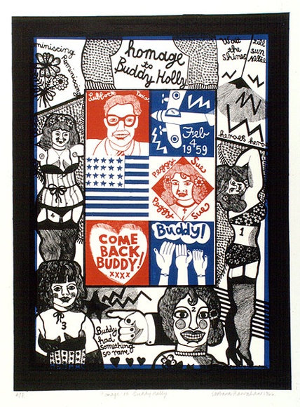 Artist: HANRAHAN, Barbara | Title: Homage to Buddy Holly | Date: 1966 | Technique: lithograph, printed in colour, from three plates