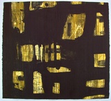 Artist: Danaher, Suzanne. | Title: not titled [black and yellow shapes] | Date: 1995, August | Technique: woodcut and carborundum collagraph, printed in black and yellow ink, from one block and one plate