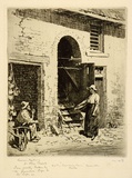 Artist: LINDSAY, Lionel | Title: 'Currency Lass' stables, Parramatta | Date: 1920 | Technique: etching, printed in brown ink, from one plate | Copyright: Courtesy of the National Library of Australia