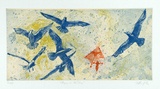 Artist: GRIFFITH, Pamela | Title: Man in the Sky | Date: 1980 | Technique: hard-ground, aquatint, soft ground, marbling printd from two zinc plates | Copyright: © Pamela Griffith