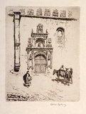 Artist: LINDSAY, Lionel | Title: Doorway of las Duenas, Salamanca | Date: 1942 | Technique: etching, printed in brown ink, from one plate | Copyright: Courtesy of the National Library of Australia