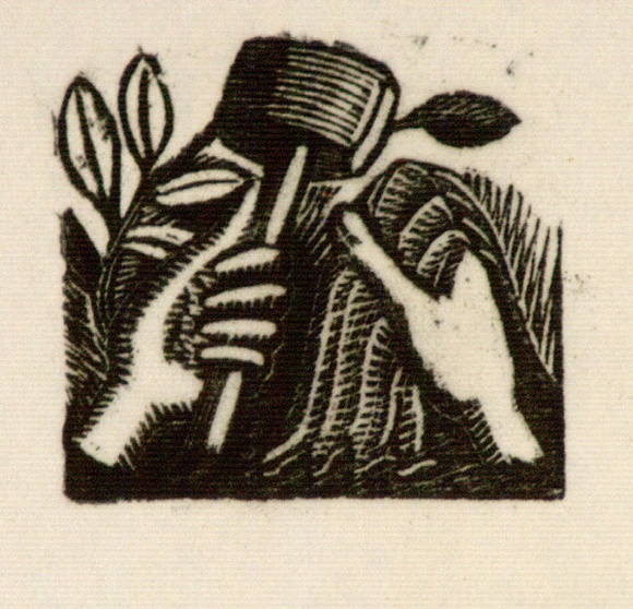 Artist: OGILVIE, Helen | Title: (Hands with hammer and cloth) | Technique: wood-engraving, printed in black ink, from one block