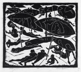 Artist: Hawkins, Weaver. | Title: Shady beach | Date: 1963 | Technique: linocut, printed in black ink, from one block | Copyright: The Estate of H.F Weaver Hawkins