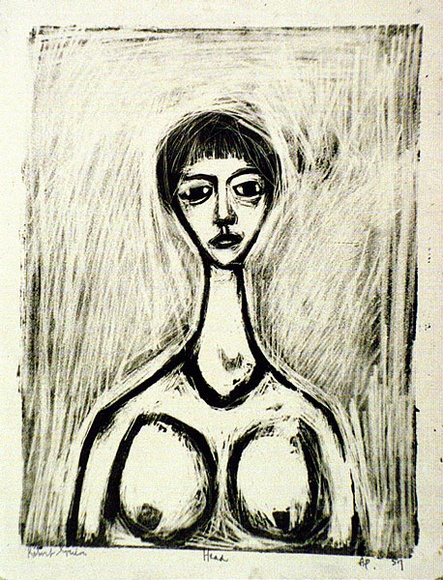 Artist: Grieve, Robert. | Title: Head | Date: 1957 | Technique: lithograph, printed in black ink, from one stone