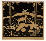 Artist: Wood, Rex. | Title: (Nude woman with a deer) | Date: c.1933 | Technique: linocut, printed in black ink, from one block