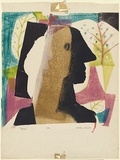 Artist: Brash, Barbara. | Title: Head. | Date: c.1956 | Technique: linocut, printed in colour from six blocks, with additional colour stamped