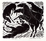 Artist: Hawkins, Weaver. | Title: Horse frolics | Date: 1963 | Technique: linocut, printed in black ink, from one block | Copyright: The Estate of H.F Weaver Hawkins