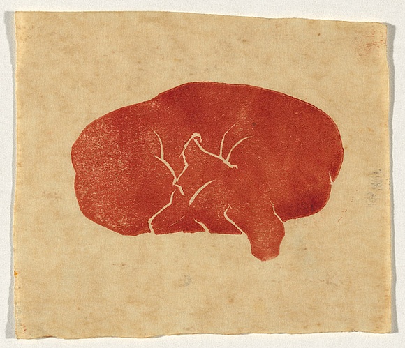 Artist: Bell, George.. | Title: (Dachshund sleeping). | Technique: linocut, printed in red ink, from one block
