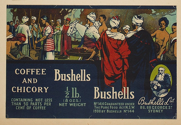 Artist: Burdett, Frank. | Title: Label: Bushells coffee and chicory. | Date: (1927) | Technique: lithograph, printed in colour, from multiple stones [or plates]