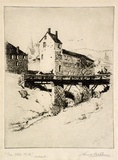 Artist: Bull, Norma C. | Title: The old mill Hobart. | Date: 1938 | Technique: etching and aquatint, printed in black ink, from one plate