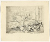 Artist: WILLIAMS, Fred | Title: Somersault | Date: 1955-56 | Technique: etching, aquatint, engraving, flat biting, printed in black ink, from one zinc plate | Copyright: © Fred Williams Estate